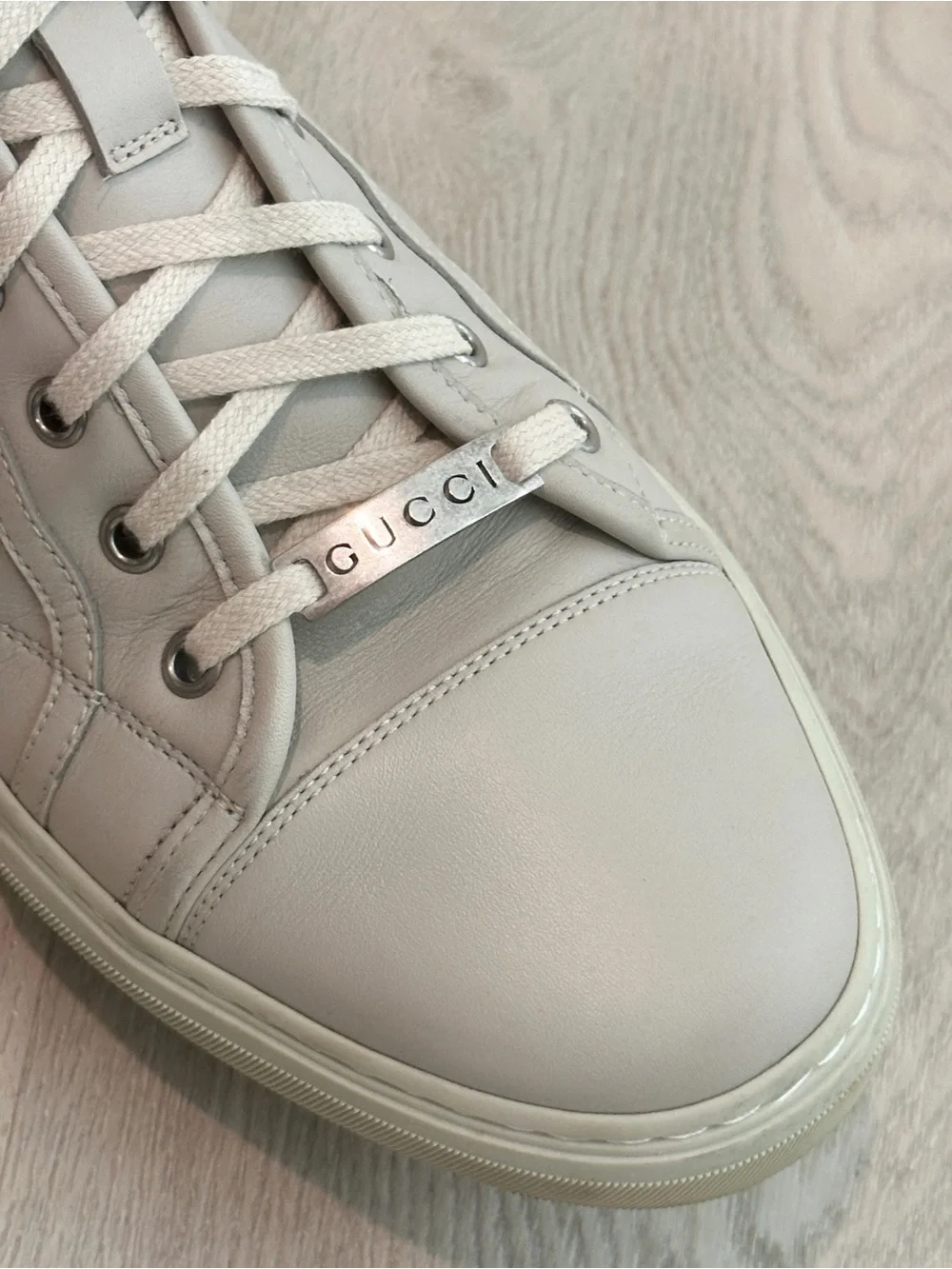 Gucci Off-White Cream Leather High-Top Sneakers